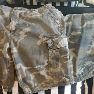 Old Navy camo flat front and cargo shorts